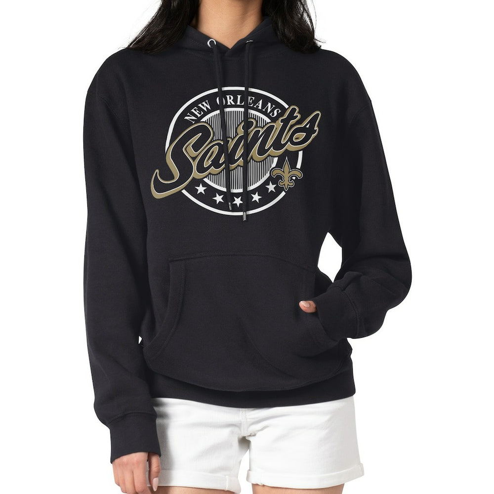 New Orleans Saints G-III 4Her by Carl Banks Women's Pinstripe Circle Fleece Pullover Hoodie - Black Hoodies
