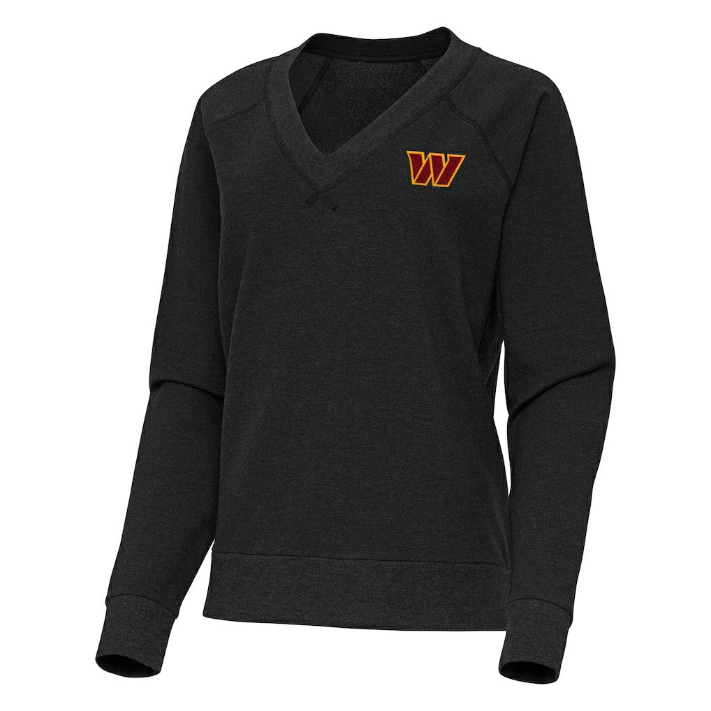 Washington Commanders Antigua Women's Varsity Tri-Blend V-Neck Long Sleeve T-Shirt - Heather Black T-shirts