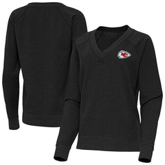 Kansas City Chiefs Antigua Women's Varsity Tri-Blend V-Neck Long Sleeve T-Shirt - Heather Black T-shirts