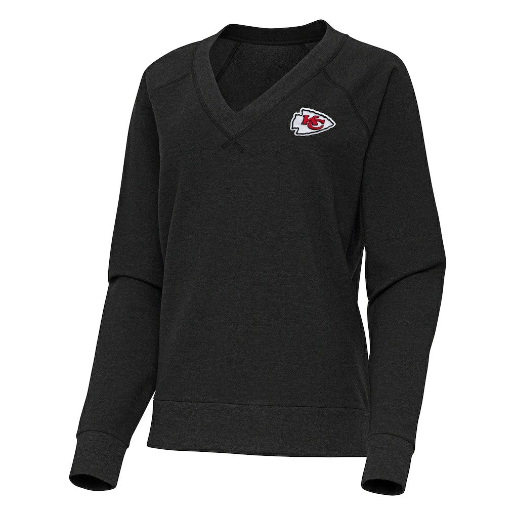 Kansas City Chiefs Antigua Women's Varsity Tri-Blend V-Neck Long Sleeve T-Shirt - Heather Black T-shirts