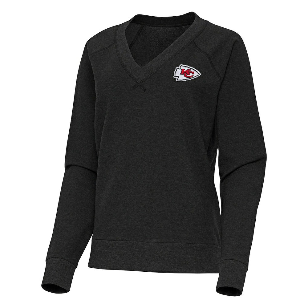 Kansas City Chiefs Antigua Women's Varsity Tri-Blend V-Neck Long Sleeve T-Shirt - Heather Black T-shirts