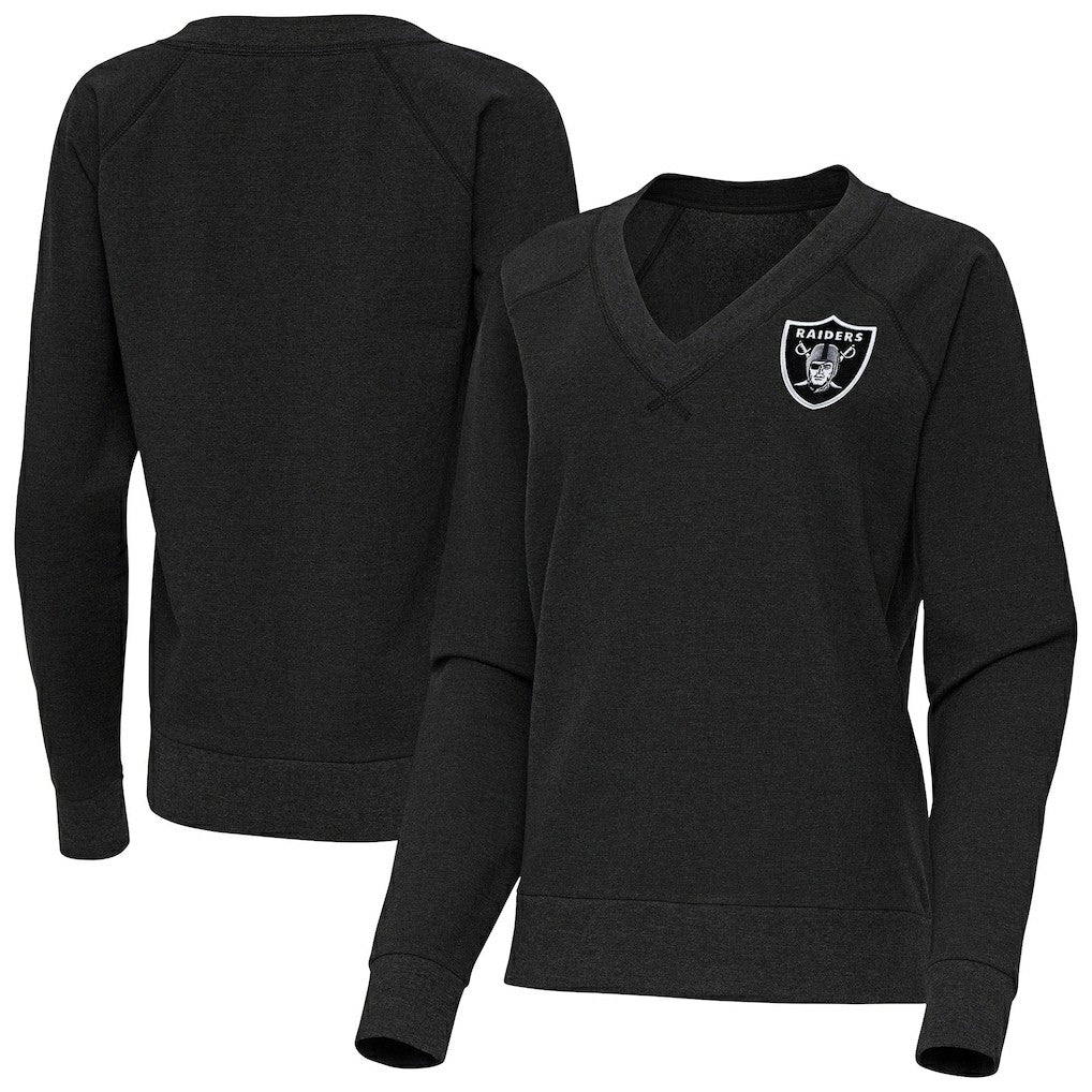 Las Vegas Raiders Antigua Women's Varsity Tri-Blend V-Neck Long Sleeve T-Shirt - Heather Black T-shirts