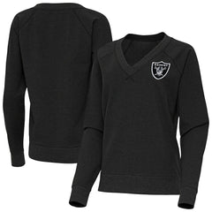 Las Vegas Raiders Antigua Women's Varsity Tri-Blend V-Neck Long Sleeve T-Shirt - Heather Black T-shirts
