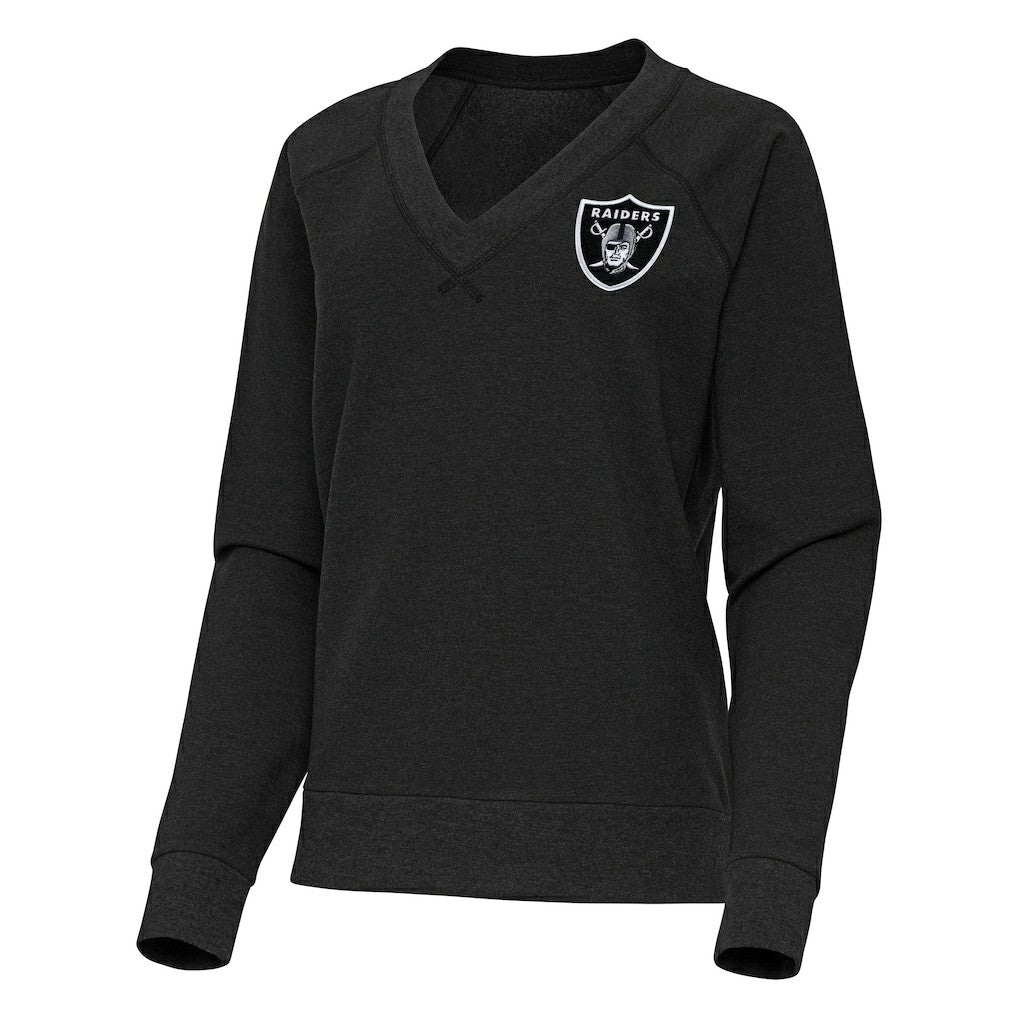 Las Vegas Raiders Antigua Women's Varsity Tri-Blend V-Neck Long Sleeve T-Shirt - Heather Black T-shirts