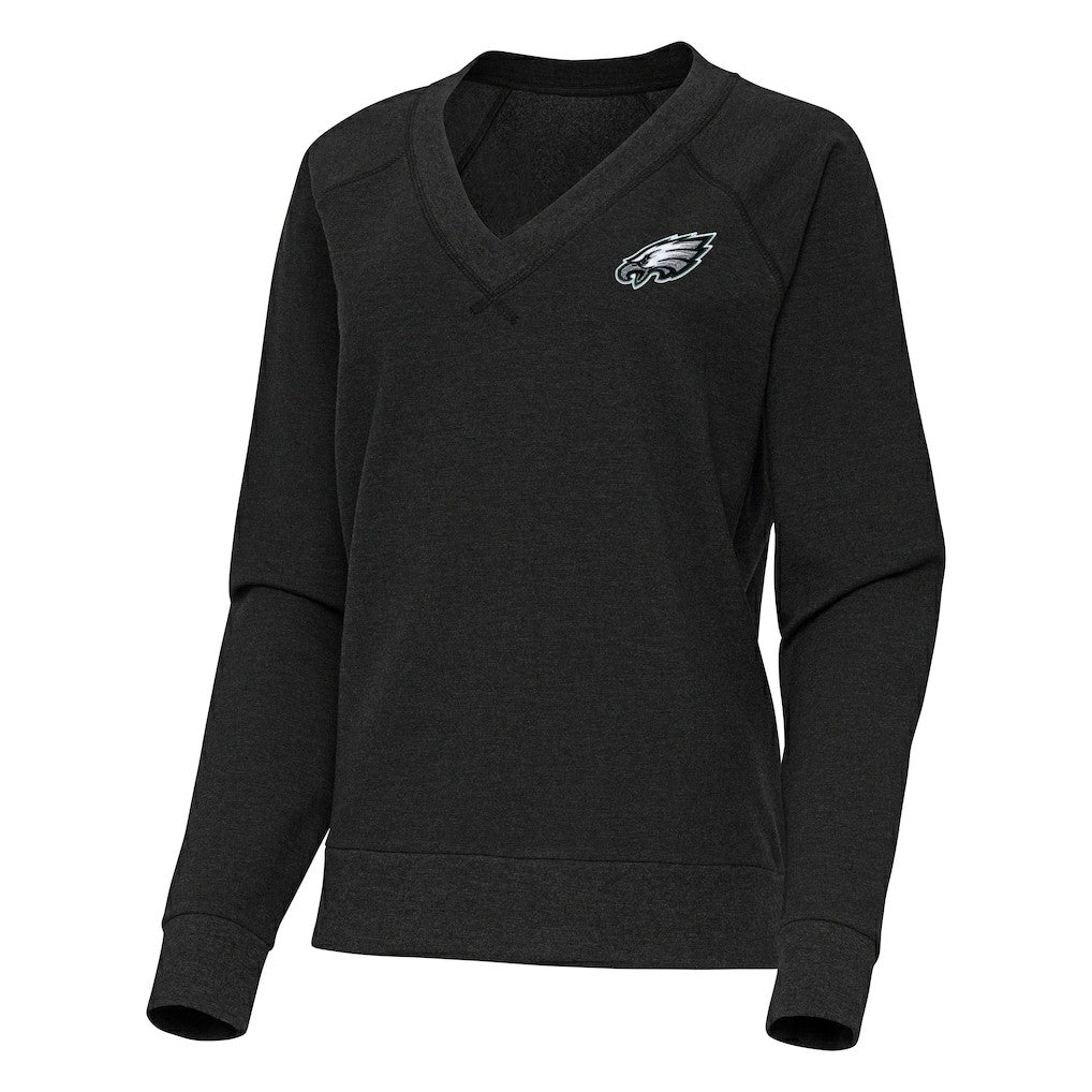 Philadelphia Eagles Antigua Women's Varsity Tri-Blend V-Neck Long Sleeve T-Shirt - Heather Black T-shirts