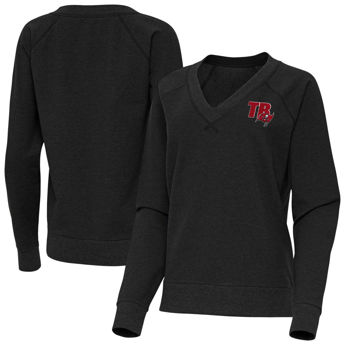 Tampa Bay Buccaneers Antigua Women's Varsity Tri-Blend V-Neck Long Sleeve T-Shirt - Heather Black T-shirts