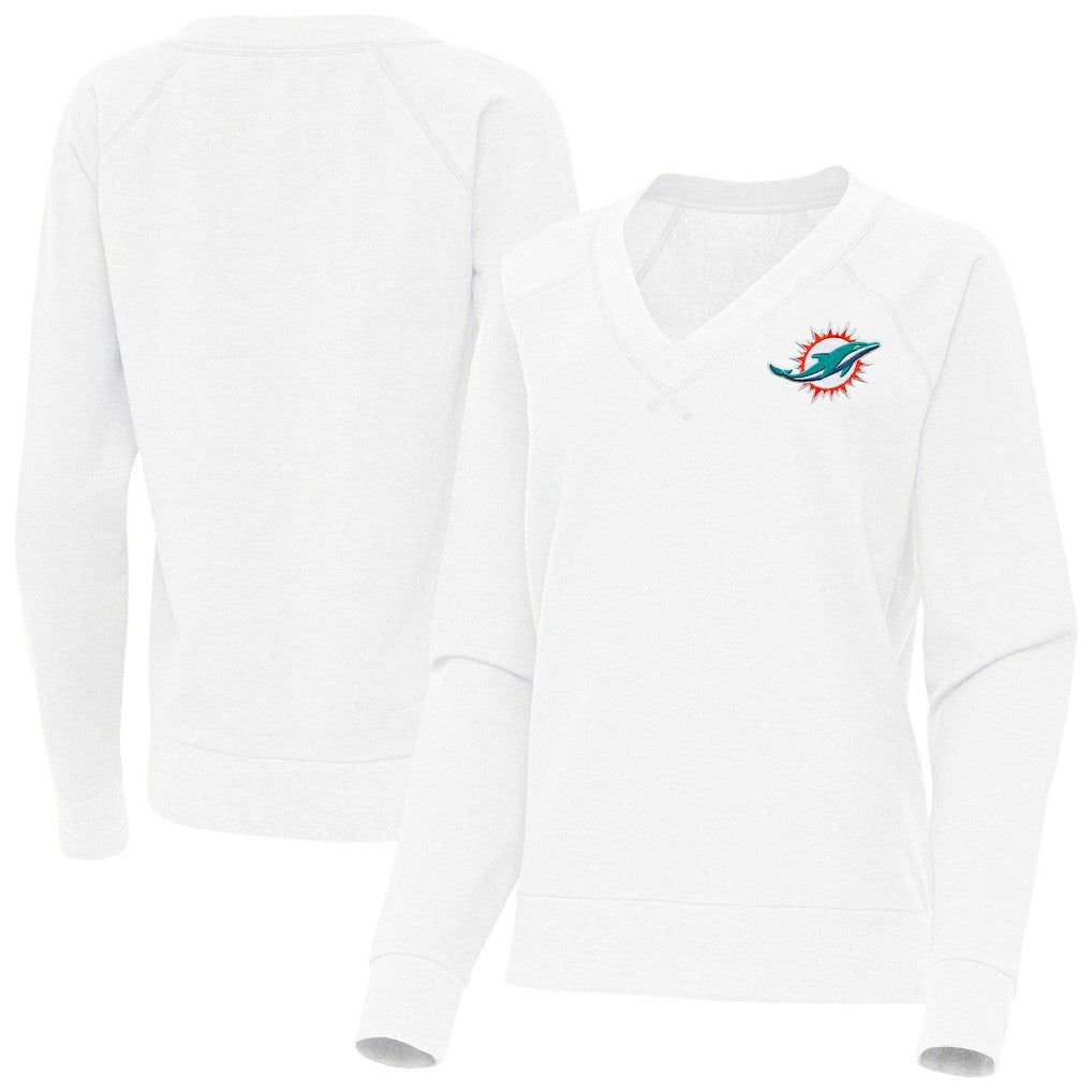 Miami Dolphins Antigua Women's Varsity Tri-Blend V-Neck Long Sleeve T-Shirt - White T-shirts
