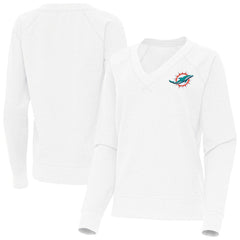 Miami Dolphins Antigua Women's Varsity Tri-Blend V-Neck Long Sleeve T-Shirt - White T-shirts