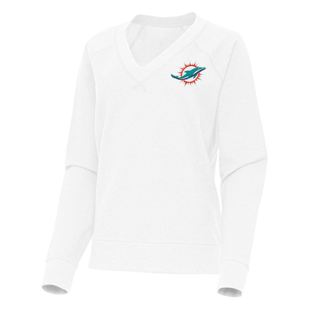 Miami Dolphins Antigua Women's Varsity Tri-Blend V-Neck Long Sleeve T-Shirt - White T-shirts
