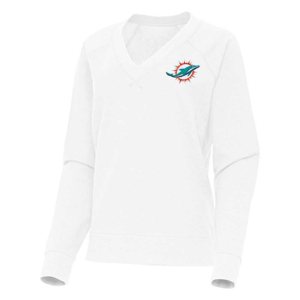 Miami Dolphins Antigua Women's Varsity Tri-Blend V-Neck Long Sleeve T-Shirt - White T-shirts