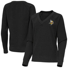 Minnesota Vikings Antigua Women's Varsity Tri-Blend V-Neck Long Sleeve T-Shirt - Heather Black T-shirts