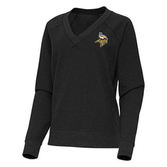 Minnesota Vikings Antigua Women's Varsity Tri-Blend V-Neck Long Sleeve T-Shirt - Heather Black T-shirts