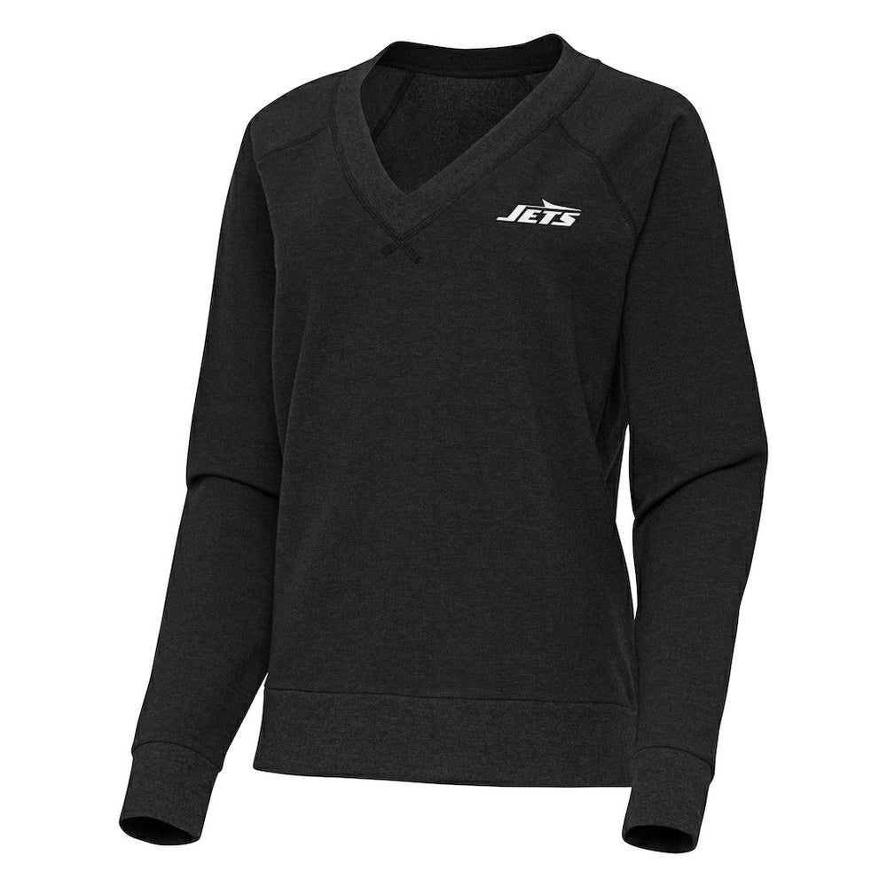 New York Jets Antigua Women's Varsity Tri-Blend V-Neck Long Sleeve T-Shirt - Heather Black T-shirts