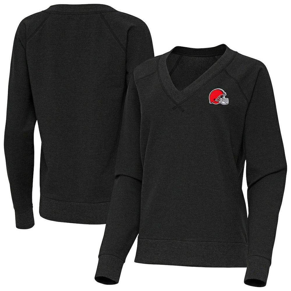 Cleveland Browns Antigua Women's Varsity Tri-Blend V-Neck Long Sleeve T-Shirt - Heather Black T-shirts