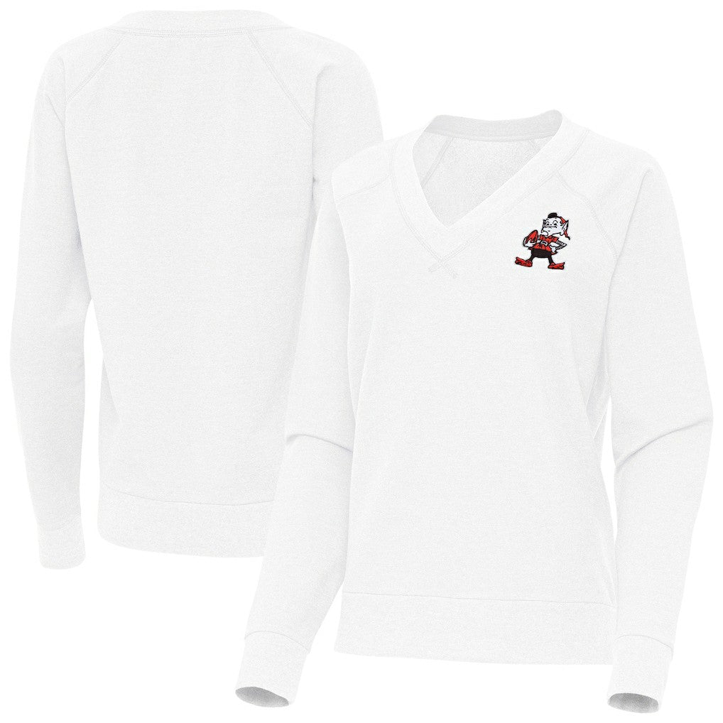 Cleveland Browns Antigua Women's Varsity Tri-Blend V-Neck Long Sleeve T-Shirt - White T-shirts