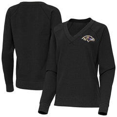 Baltimore Ravens Antigua Women's Varsity Tri-Blend V-Neck Long Sleeve T-Shirt - Heather Black T-shirts