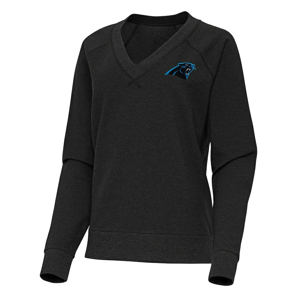 Carolina Panthers Antigua Women's Varsity Tri-Blend V-Neck Long Sleeve T-Shirt - Heather Black T-shirts