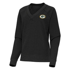 Green Bay Packers Antigua Women's Varsity Tri-Blend V-Neck Long Sleeve T-Shirt - Heather Black T-shirts