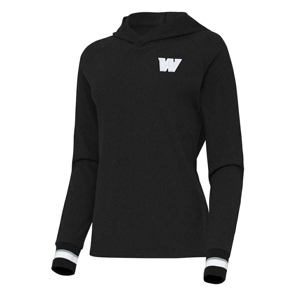 Washington Commanders Antigua Women's Trek Raglan Pullover Hoodie - Black Hoodies