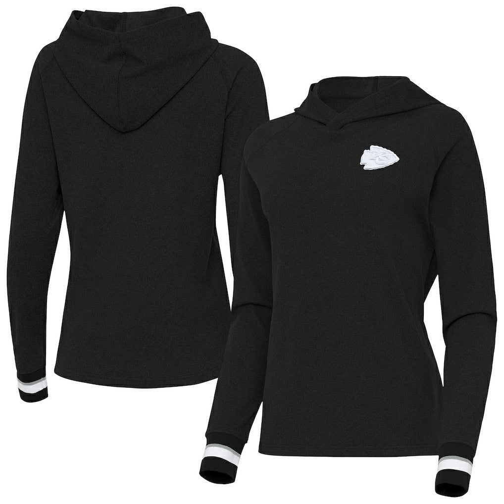 Kansas City Chiefs Antigua Women's Trek Raglan Pullover Hoodie - Black Hoodies