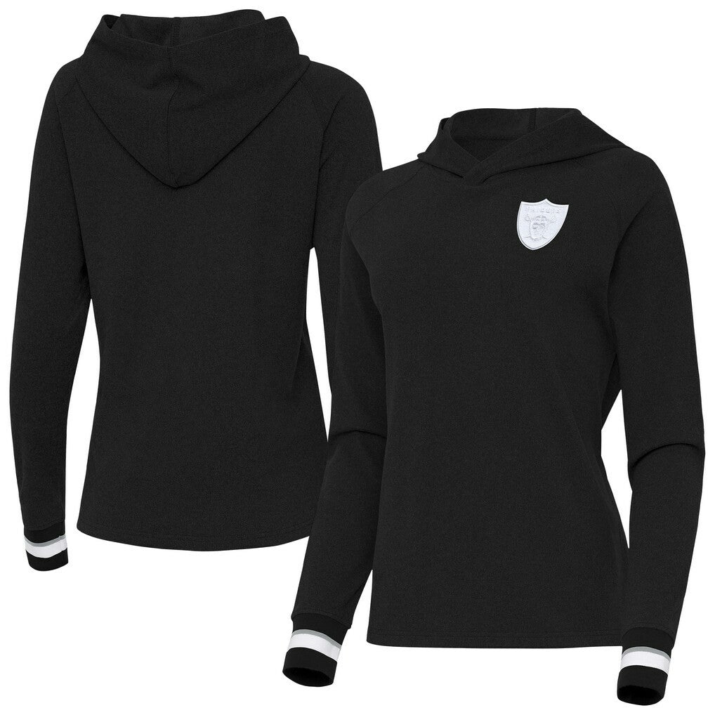Las Vegas Raiders Antigua Women's Trek Raglan Pullover Hoodie - Black Hoodies