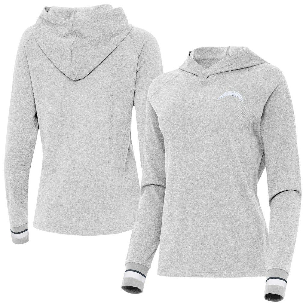 Los Angeles Chargers Antigua Women's Trek Raglan Pullover Hoodie - Heather Gray Hoodies