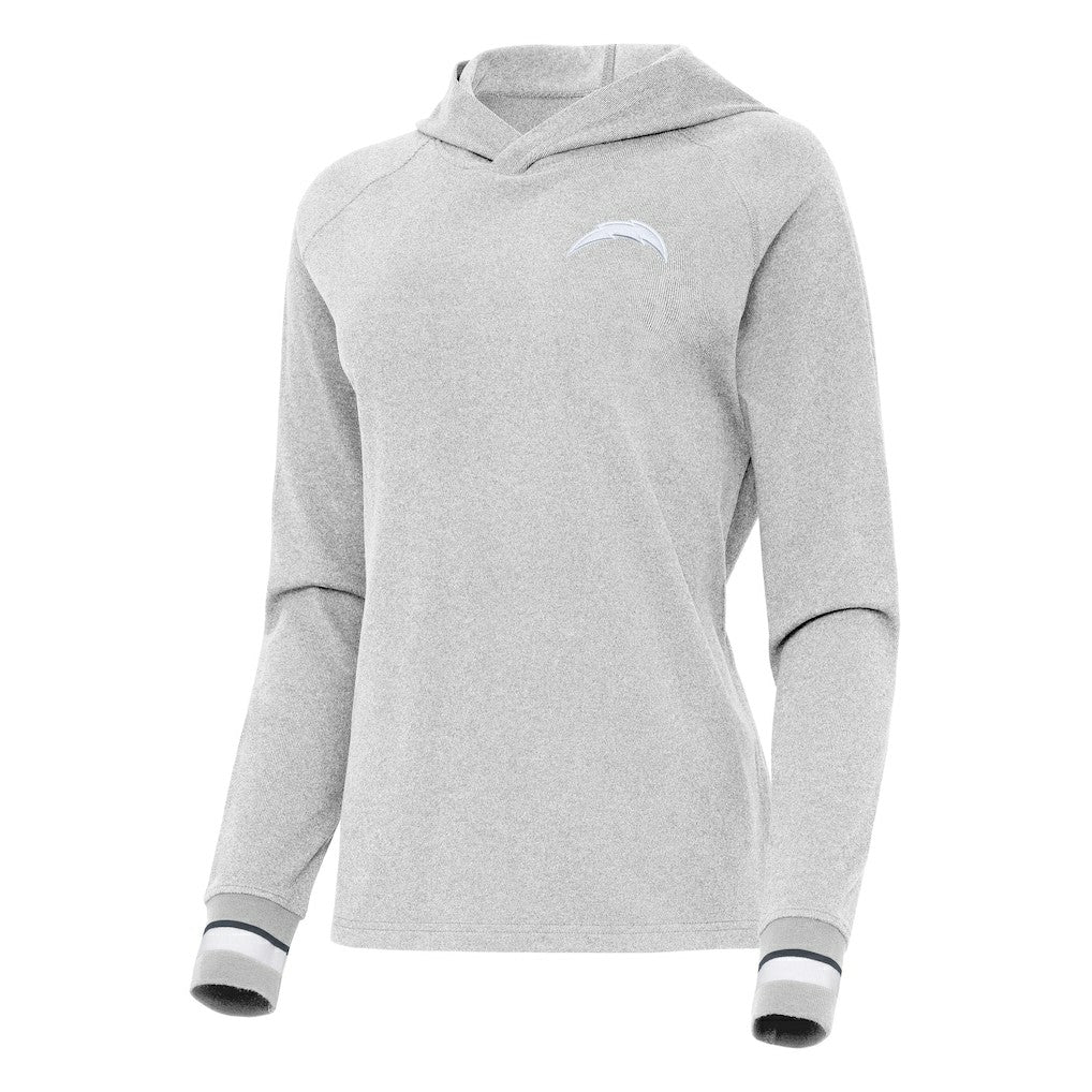 Los Angeles Chargers Antigua Women's Trek Raglan Pullover Hoodie - Heather Gray Hoodies