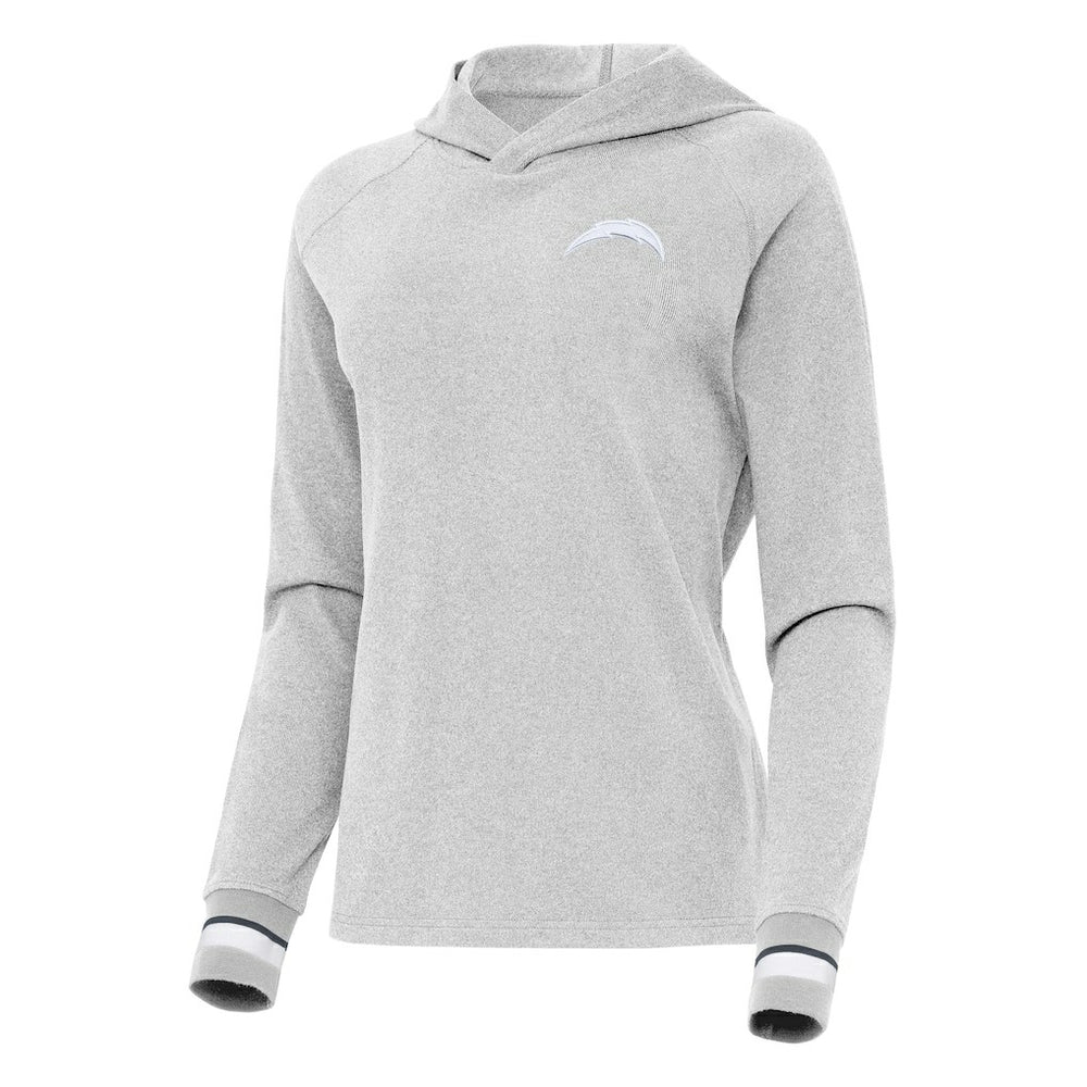 Los Angeles Chargers Antigua Women's Trek Raglan Pullover Hoodie - Heather Gray Hoodies