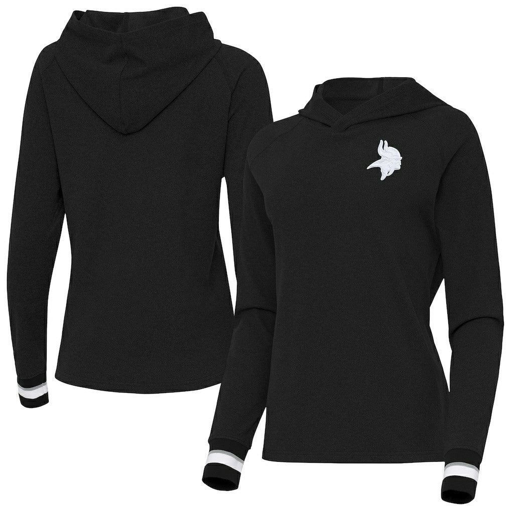 Minnesota Vikings Antigua Women's Trek Raglan Pullover Hoodie - Black Hoodies
