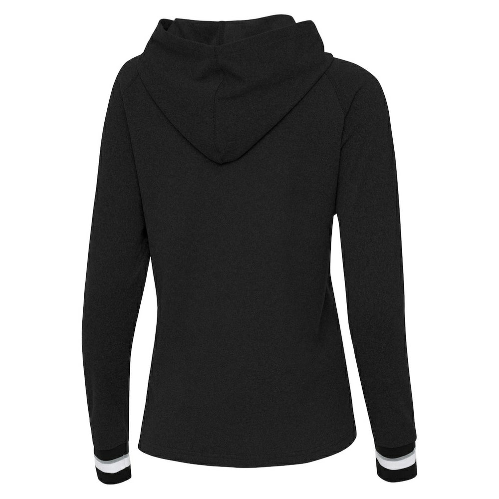 New Orleans Saints Antigua Women's Trek Raglan Pullover Hoodie - Black Hoodies