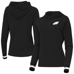 Philadelphia Eagles Antigua Women's Trek Raglan Pullover Hoodie - Black Hoodies