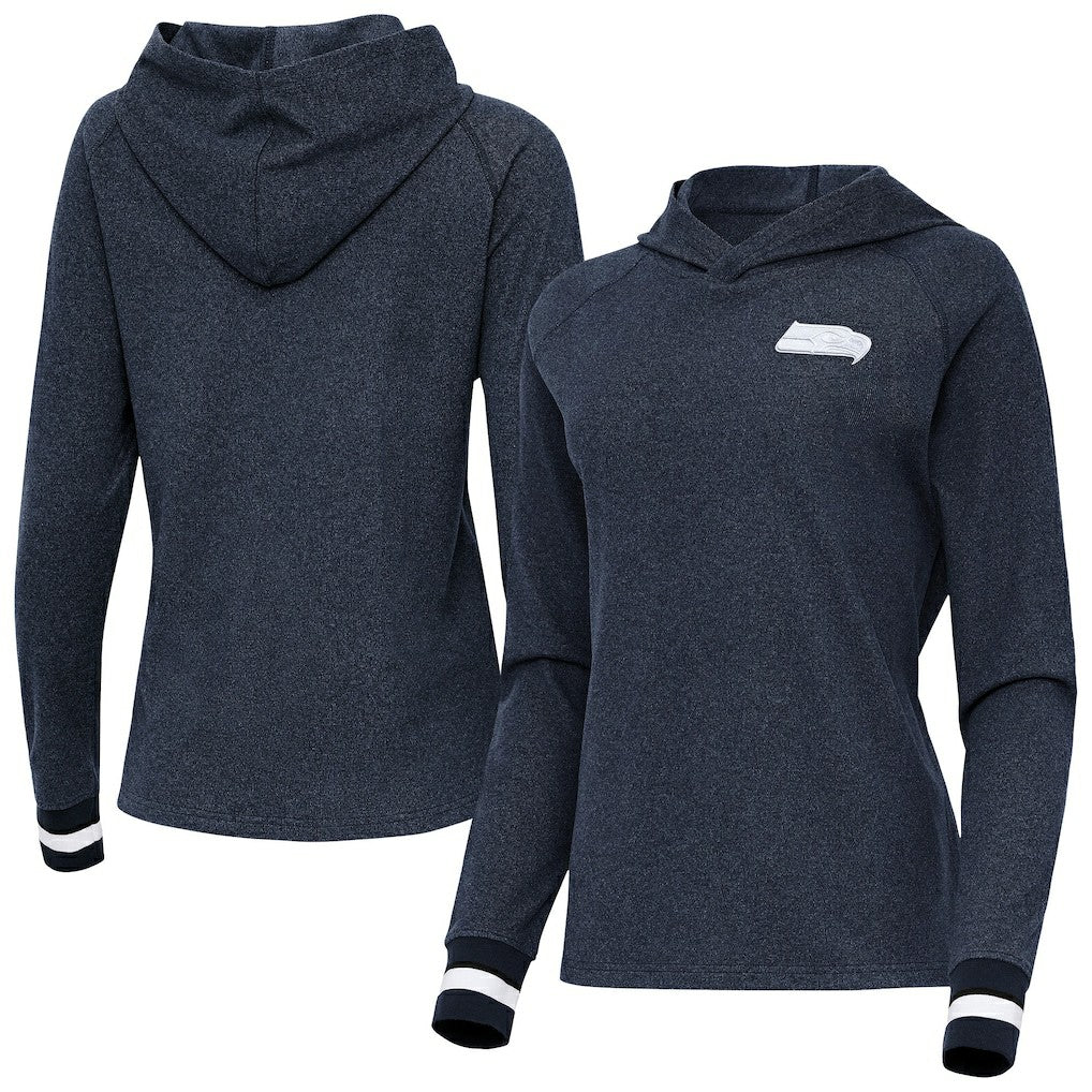 Seattle Seahawks Antigua Women's Trek Raglan Pullover Hoodie - Heather College Navy Hoodies