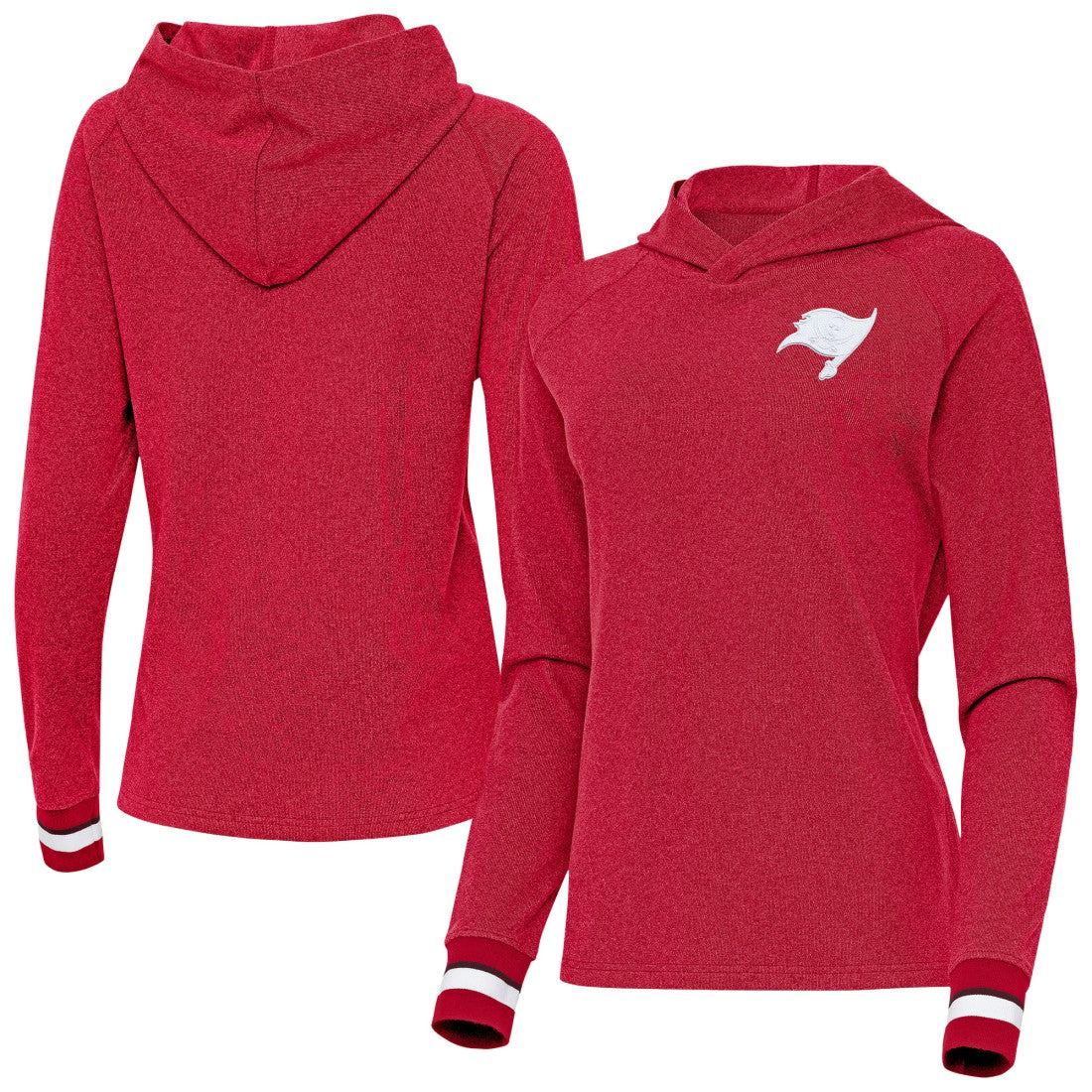 Tampa Bay Buccaneers Antigua Women's Trek Raglan Pullover Hoodie - Red Hoodies