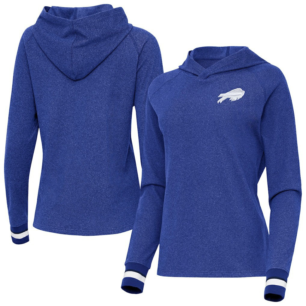 Buffalo Bills Antigua Women's Trek Raglan Pullover Hoodie - Heather Royal Hoodies