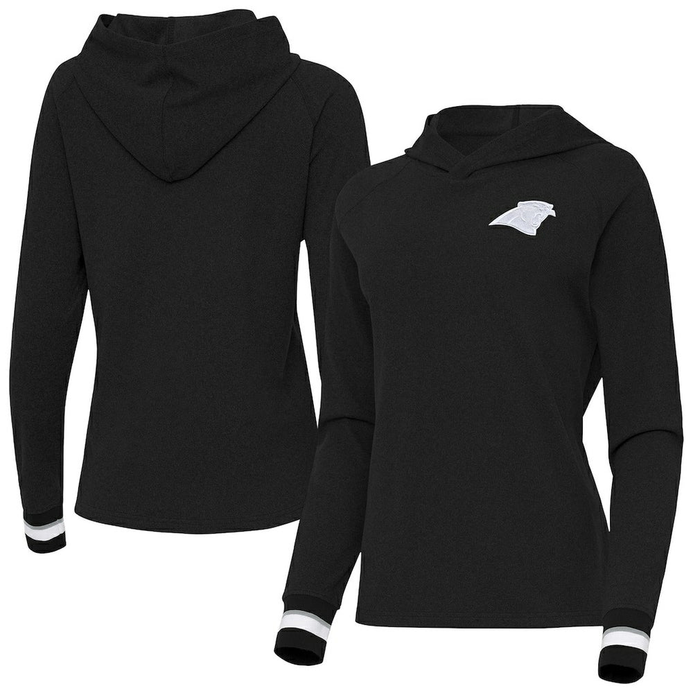 Carolina Panthers Antigua Women's Trek Raglan Pullover Hoodie - Black Hoodies