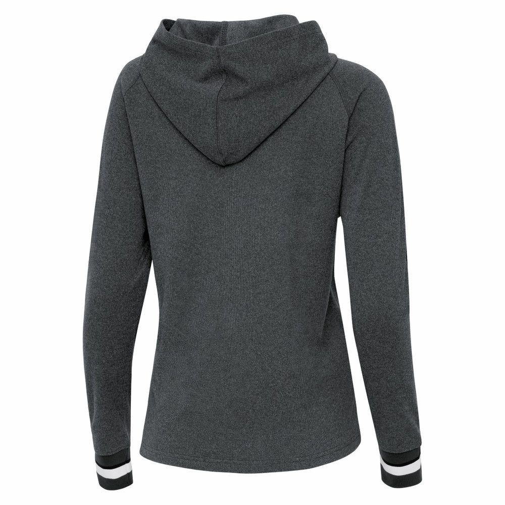 Detroit Lions Antigua Women's Trek Raglan Pullover Hoodie - Heather Charcoal Hoodies