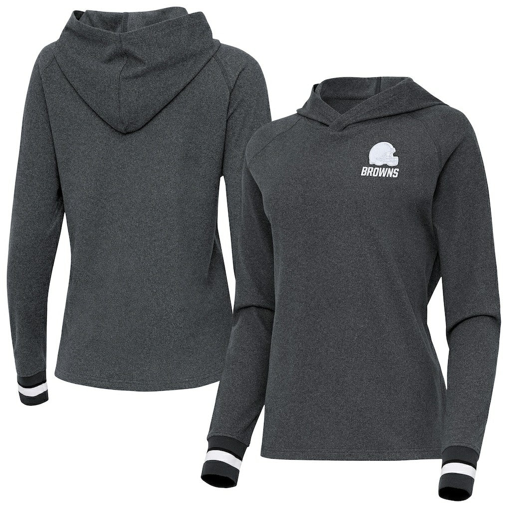Cleveland Browns Antigua Women's Trek Raglan Pullover Hoodie - Heather Charcoal Hoodies