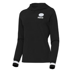 Green Bay Packers Antigua Women's Trek Raglan Pullover Hoodie - Black Hoodies