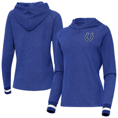 Indianapolis Colts Antigua Women's Trek Raglan Pullover Hoodie - Heather Royal Hoodies