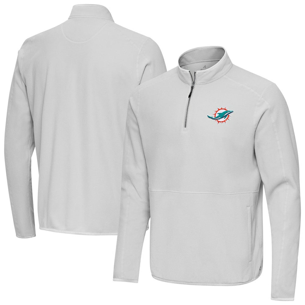 Miami Dolphins Antigua Step Up Quarter-Zip Pullover - Gray Pullover