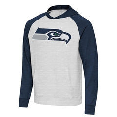 Seattle Seahawks Antigua Urgent Raglan Pullover Hoodie - Heather Gray/Heather College Navy Hoodies
