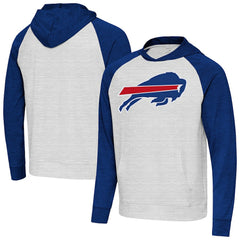 Buffalo Bills Antigua Urgent Raglan Pullover Hoodie - Heather Gray/Heather Royal Hoodies