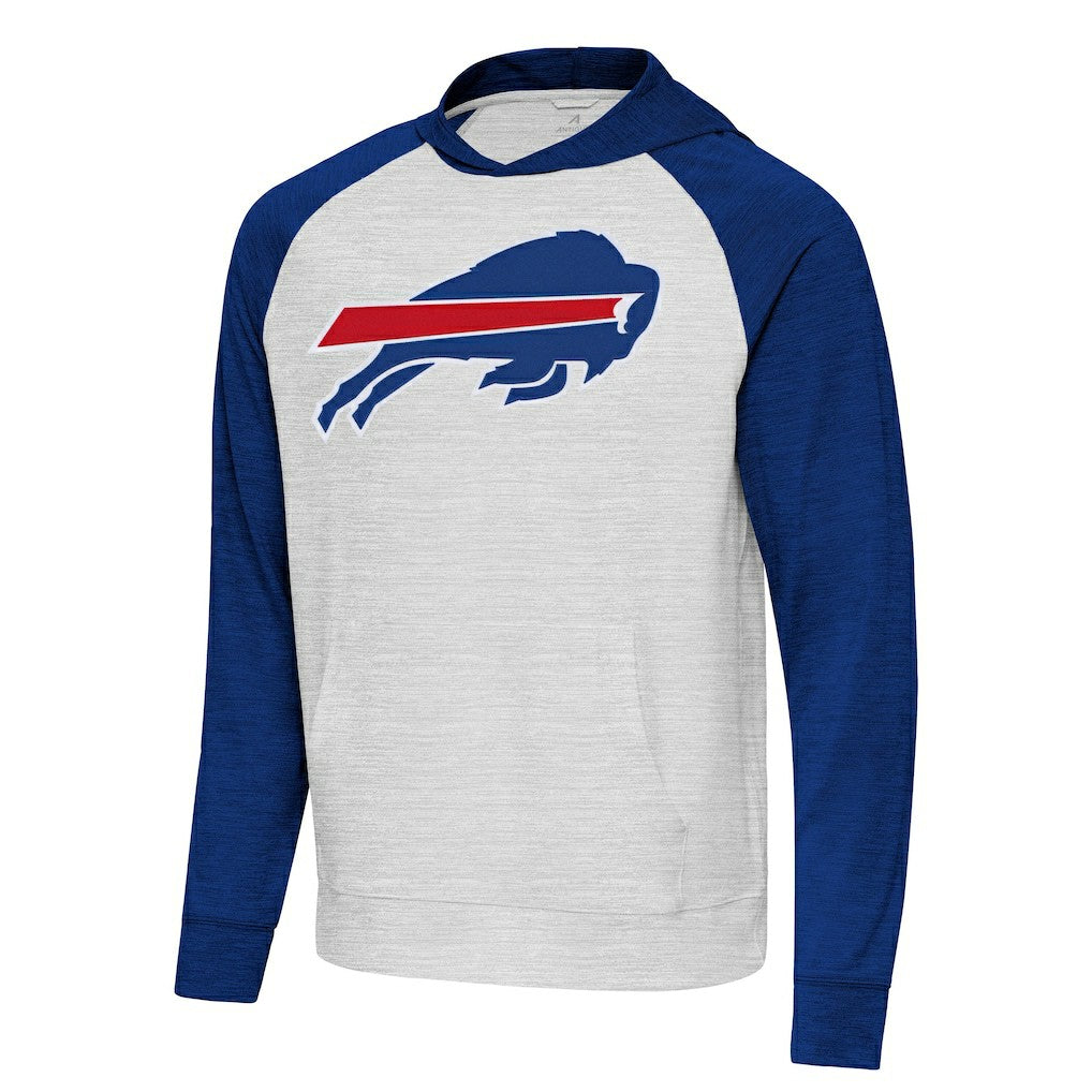 Buffalo Bills Antigua Urgent Raglan Pullover Hoodie - Heather Gray/Heather Royal Hoodies