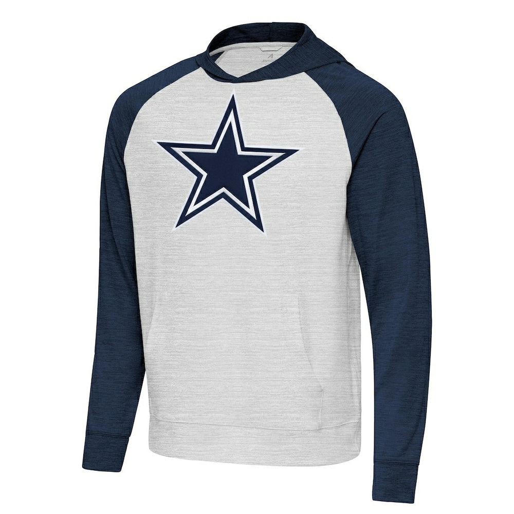Dallas Cowboys Antigua Urgent Raglan Pullover Hoodie - Heather Gray/Heather Navy Hoodies
