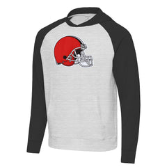 Cleveland Browns Antigua Urgent Raglan Pullover Hoodie - Heather Gray/Black Hoodies