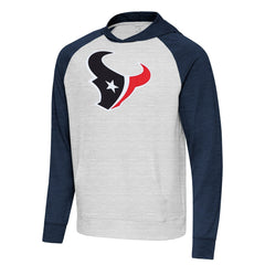 Houston Texans Antigua Urgent Raglan Pullover Hoodie - Heather Gray/Heather Navy Hoodies