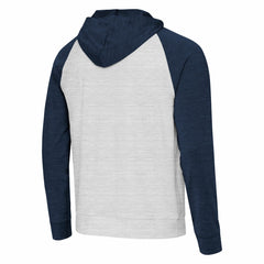 Houston Texans Antigua Urgent Raglan Pullover Hoodie - Heather Gray/Heather Navy Hoodies