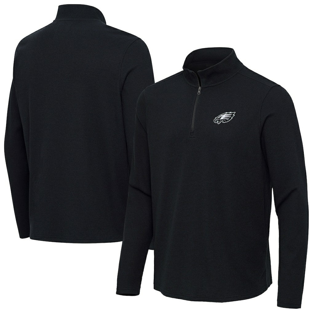 Philadelphia Eagles Antigua Sync Tri-Blend Quarter-Zip Pullover - Heather Black Pullover