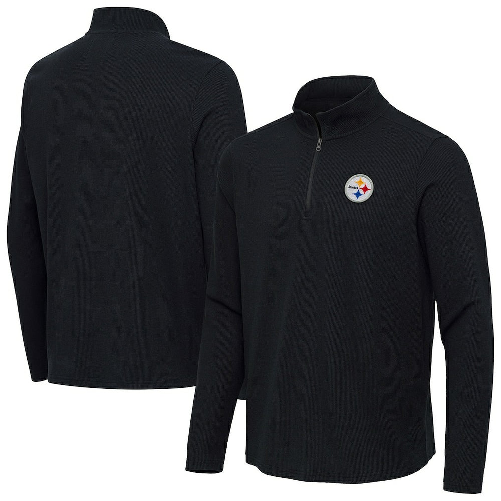 Pittsburgh Steelers Antigua Sync Tri-Blend Quarter-Zip Pullover - Heather Black Pullover