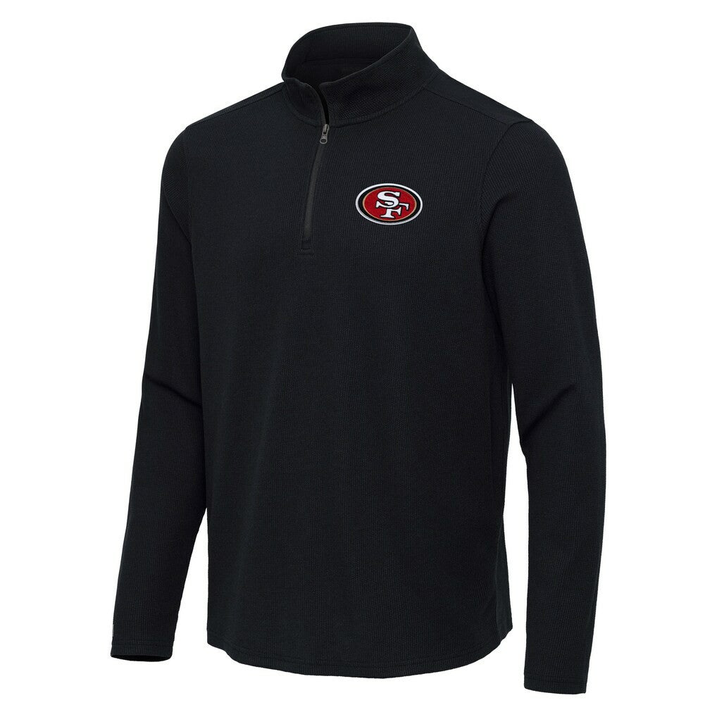 San Francisco 49ers Antigua Sync Tri-Blend Quarter-Zip Pullover - Heather Black Pullover